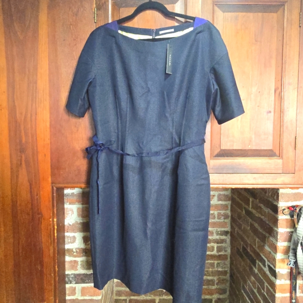 NWT Tahari Rochelle Dress - Indigo w/Purple Ribbon Details - Short Sleeves - 14